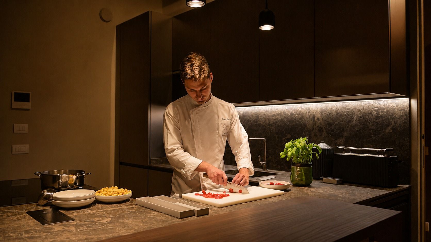 A private chef at work in the residence kitchen
