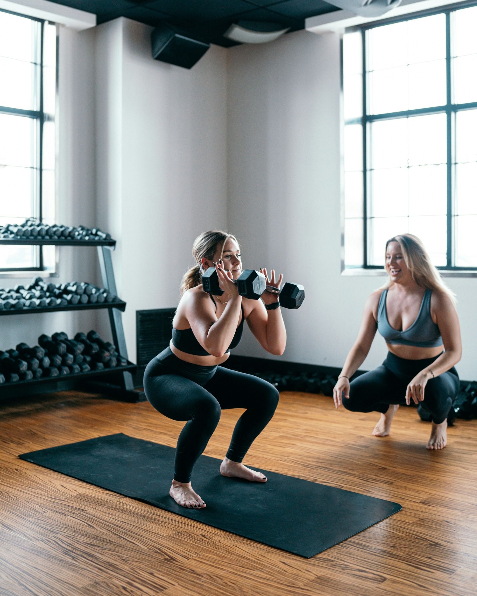 A dumbbell training session in a studio